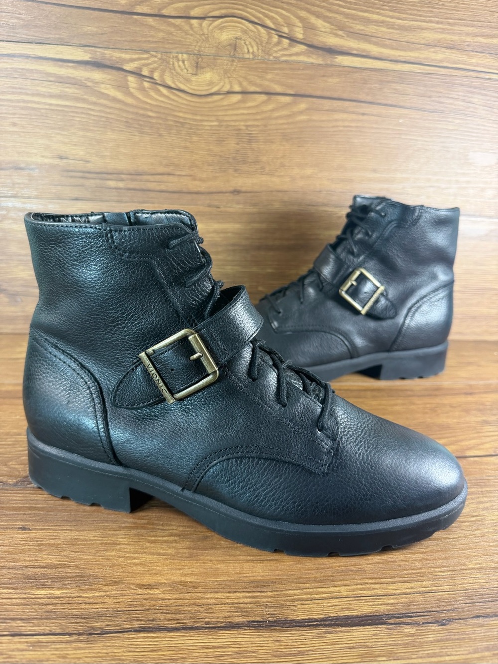 Vionic Catina Leather Ankle Booties Lace Up Zip Shoes Women’s Size 9.5